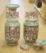 A pair of 19th Chinese famille rose vases, height 63cm (a.f.)