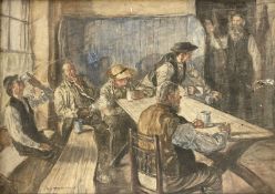 Archibald Standish Hartrick (1865-1950), watercolour, Tavern scene, signed and dated 1906, 28 x