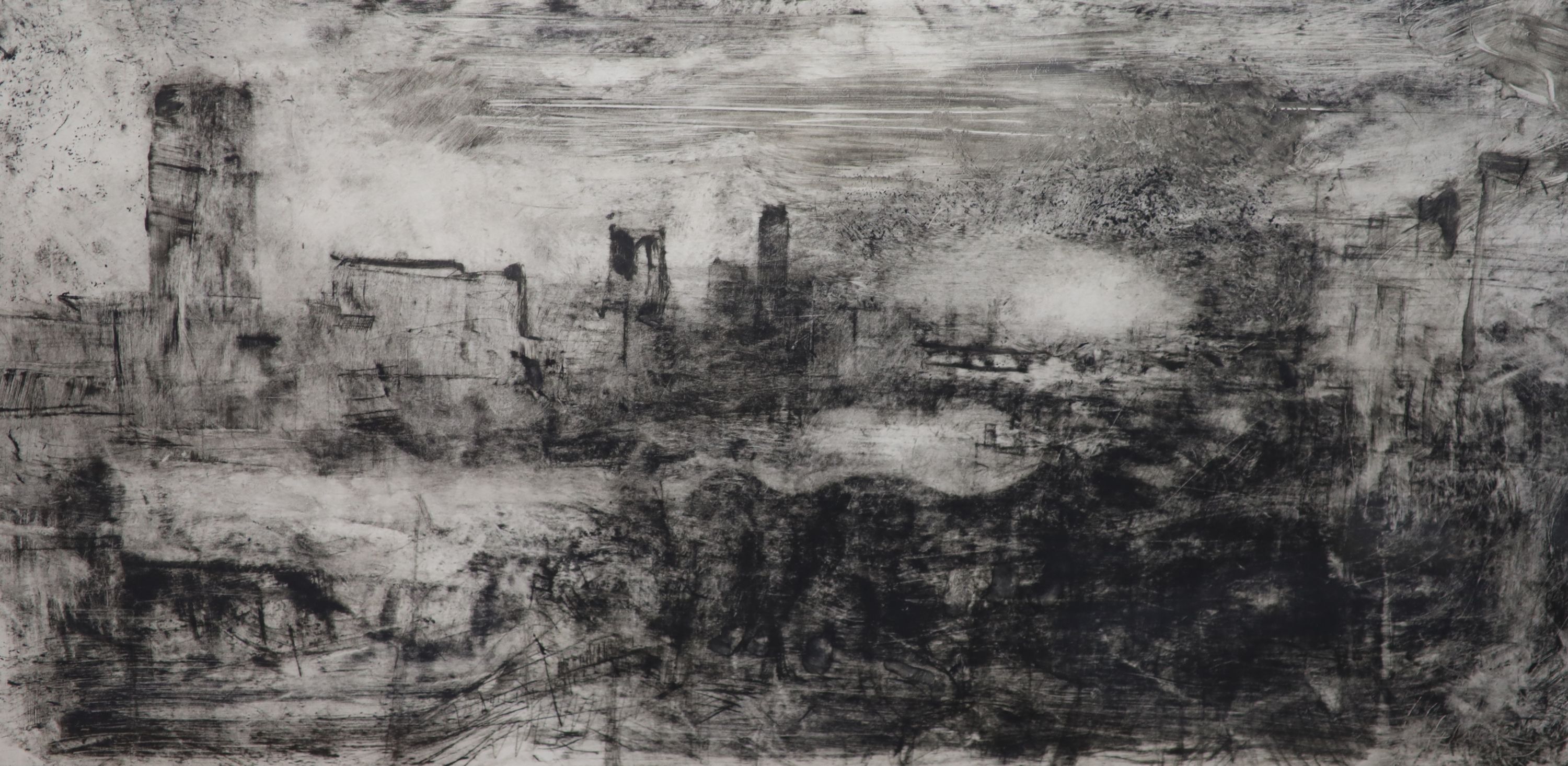 Peter Spens (1961-), drypoint and monotype, 'Storm, the City from the Strand, signed in pencil and - Image 3 of 3