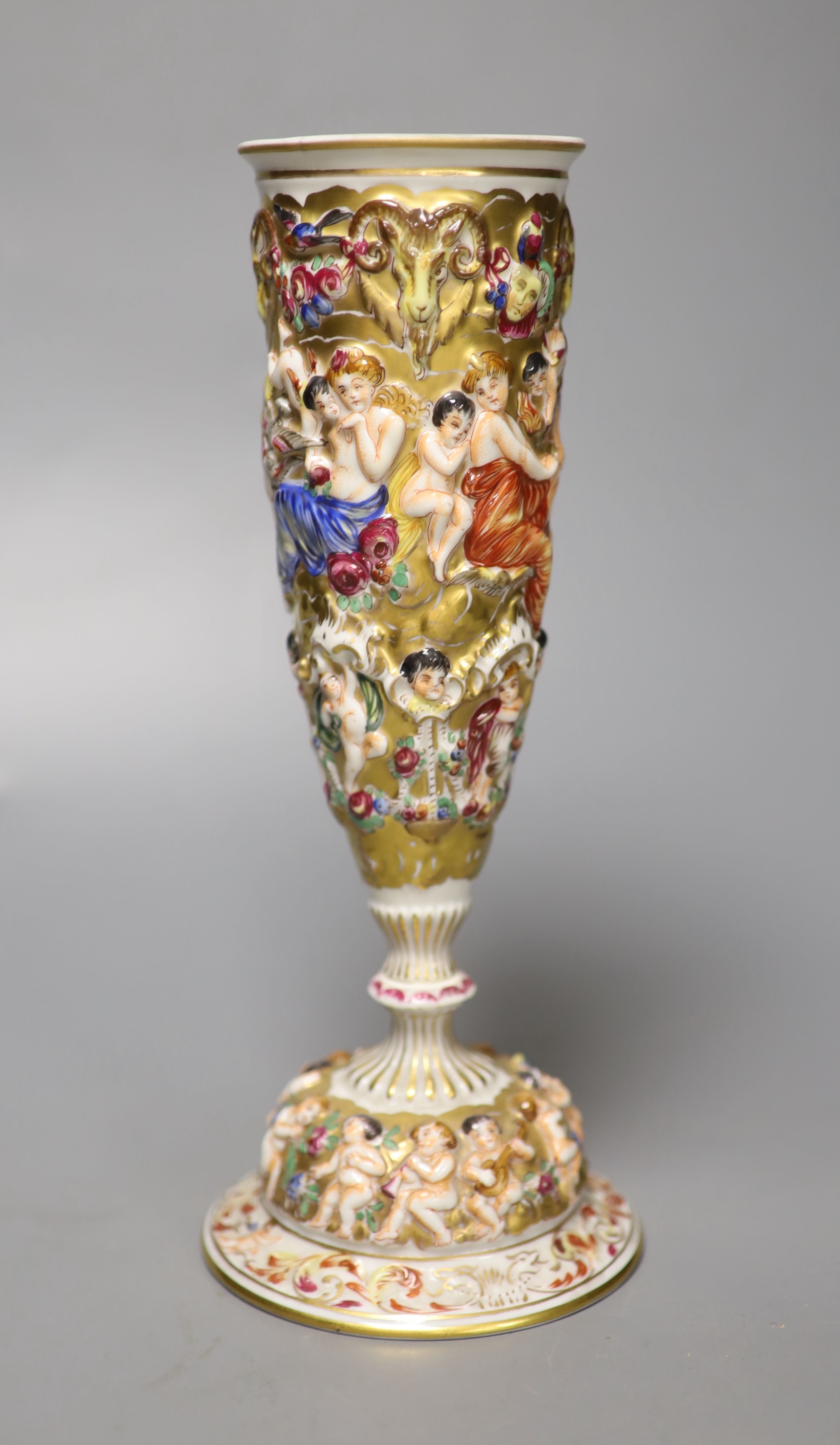 A 19th century Naples pedestal vase, height 24cm