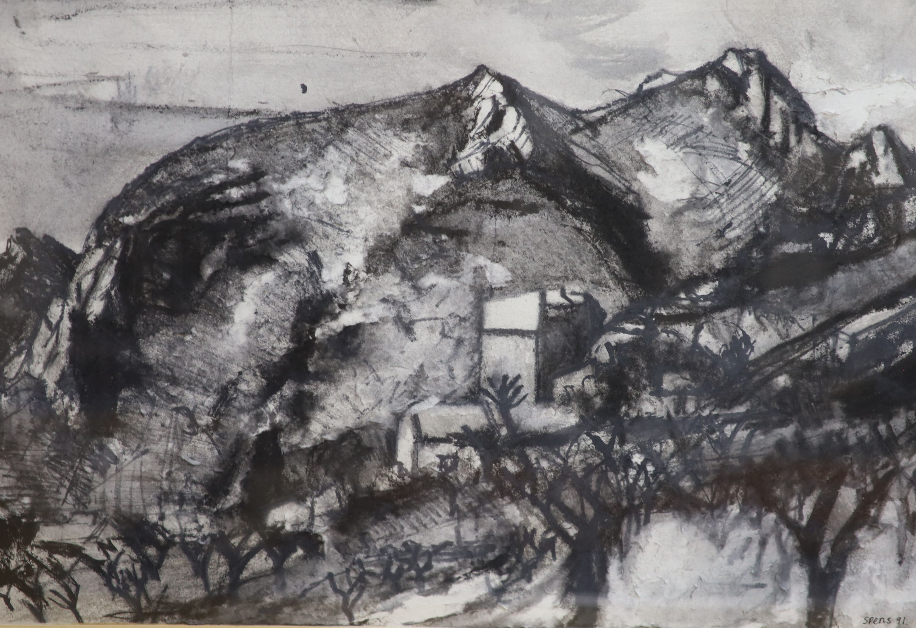 Peter Spens (1961-), drypoint and monotype, 'Storm, the City from the Strand, signed in pencil and - Image 2 of 3