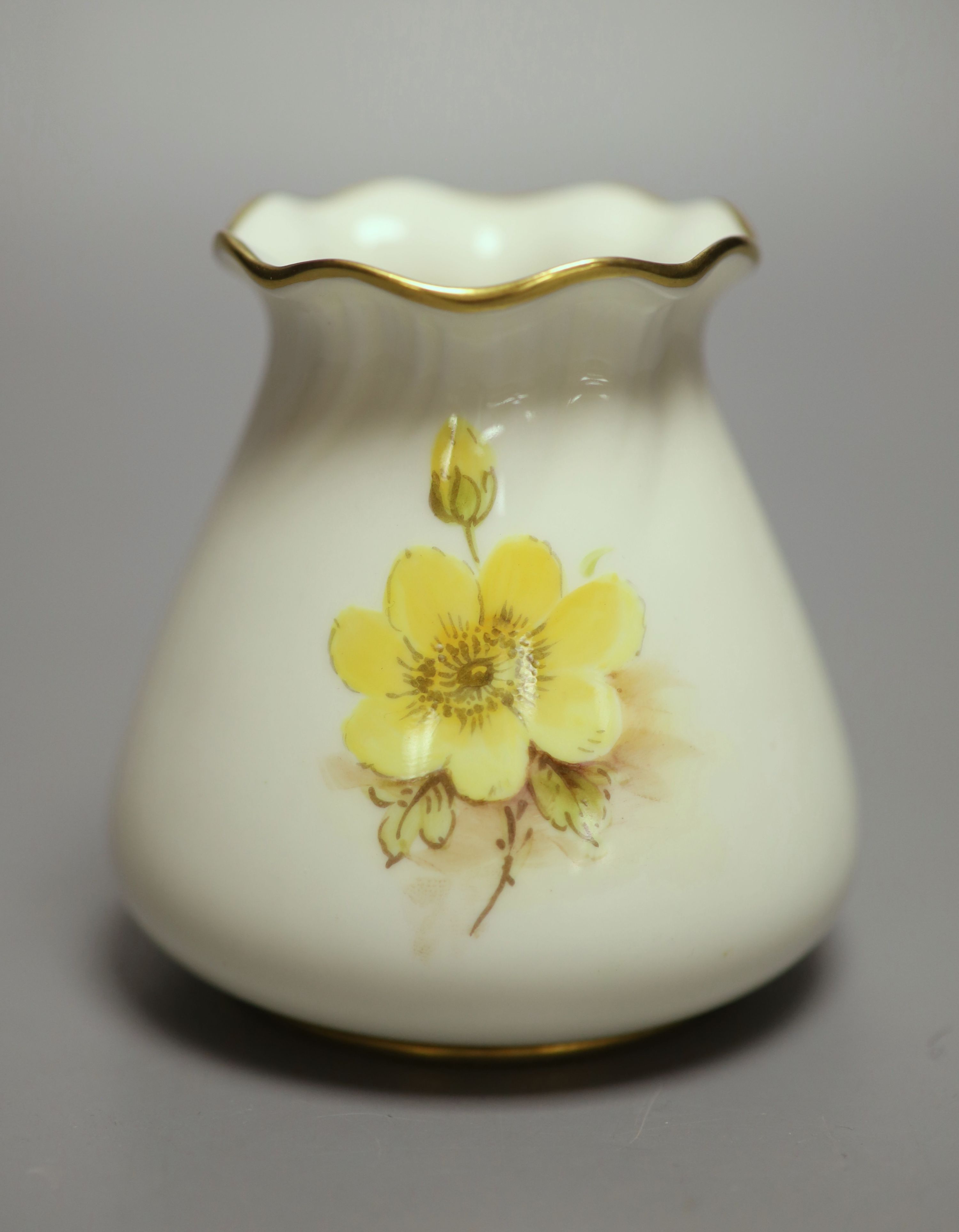 A Royal Worcester sack shape vase, with pie crust rim, painted with a fine floral study by J - Image 2 of 4
