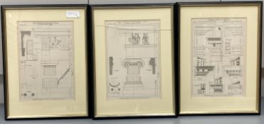 Three 19th century French architectural study engravings, 30 x 21cm