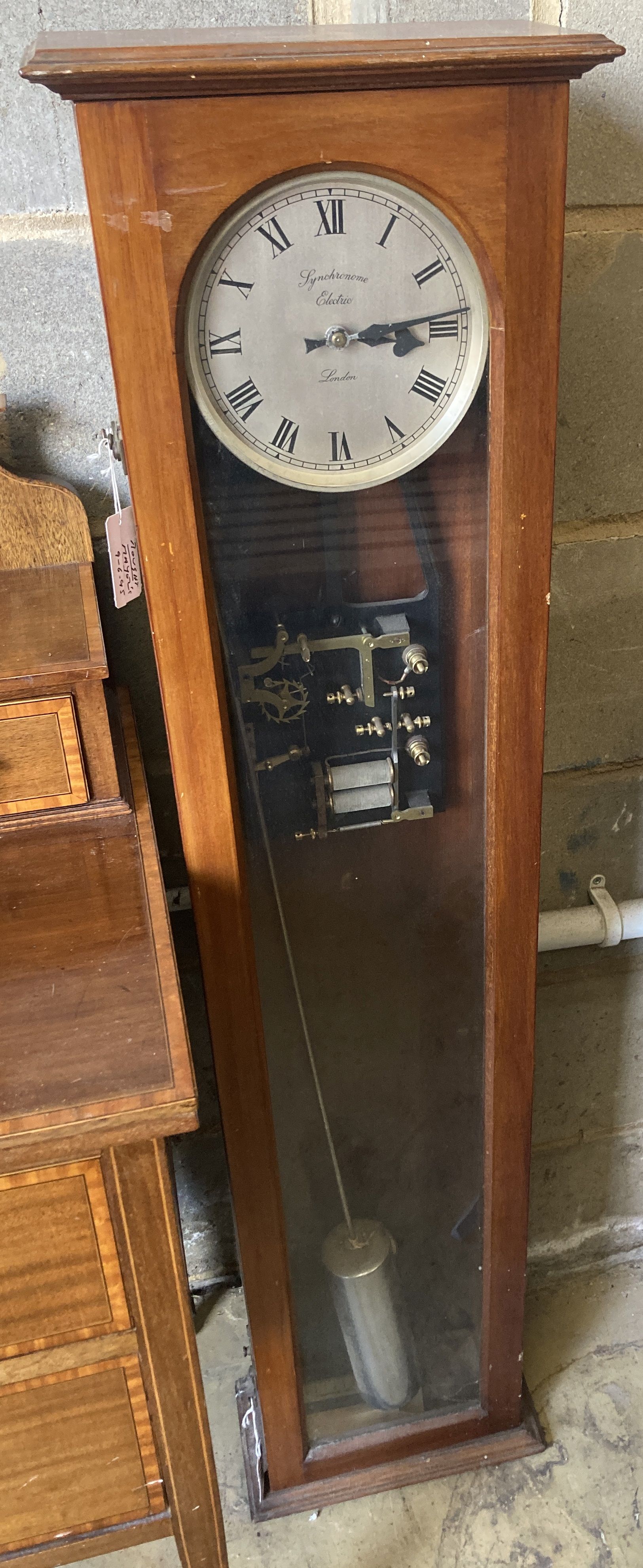 A Synchronome electric mahogany cased pendulum master timepiece, NRA C32, height 128cm