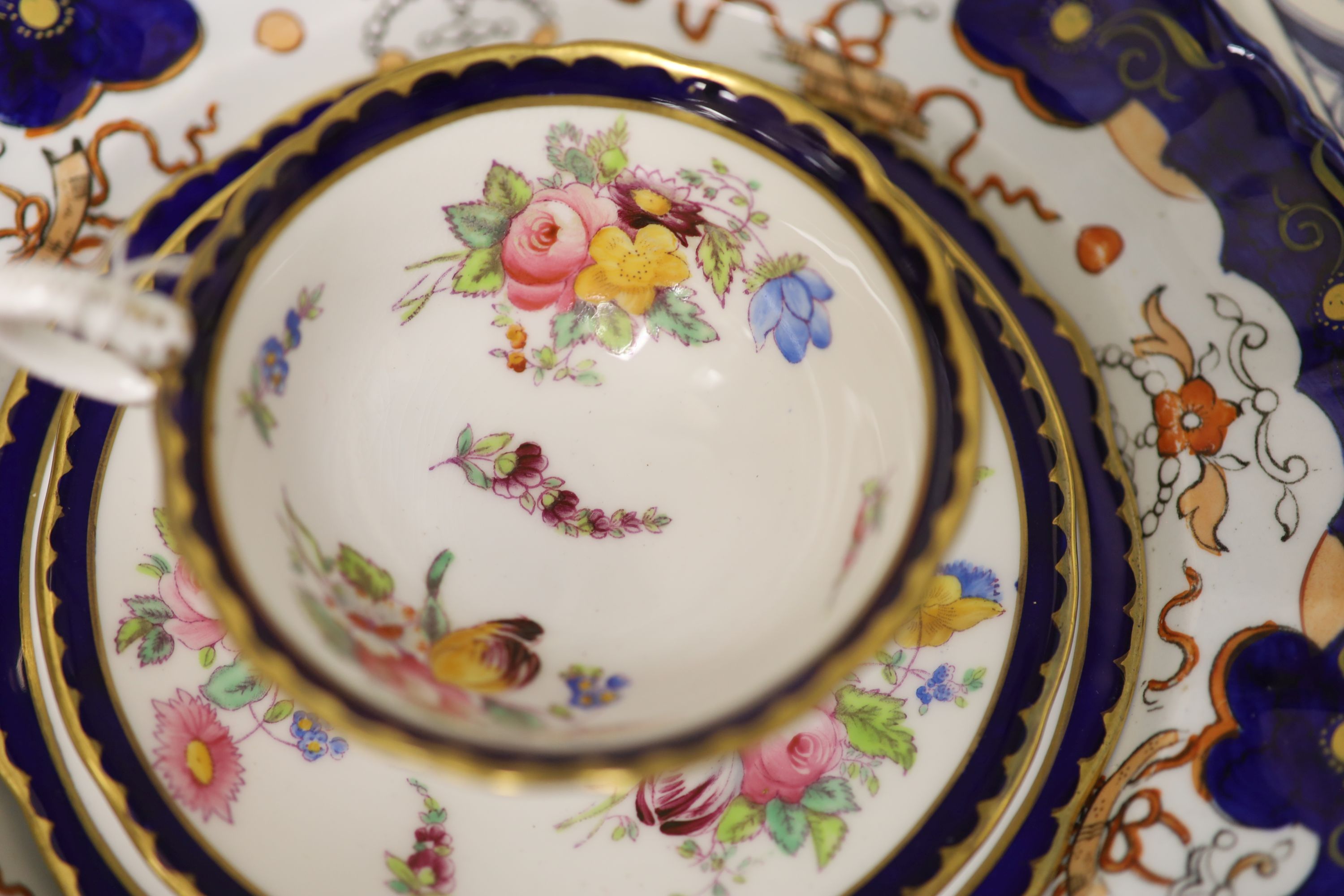 A Coalport cobalt blue dish with painted reserve of 'Kilchurn', heightened in gilt and sundry - Image 5 of 10