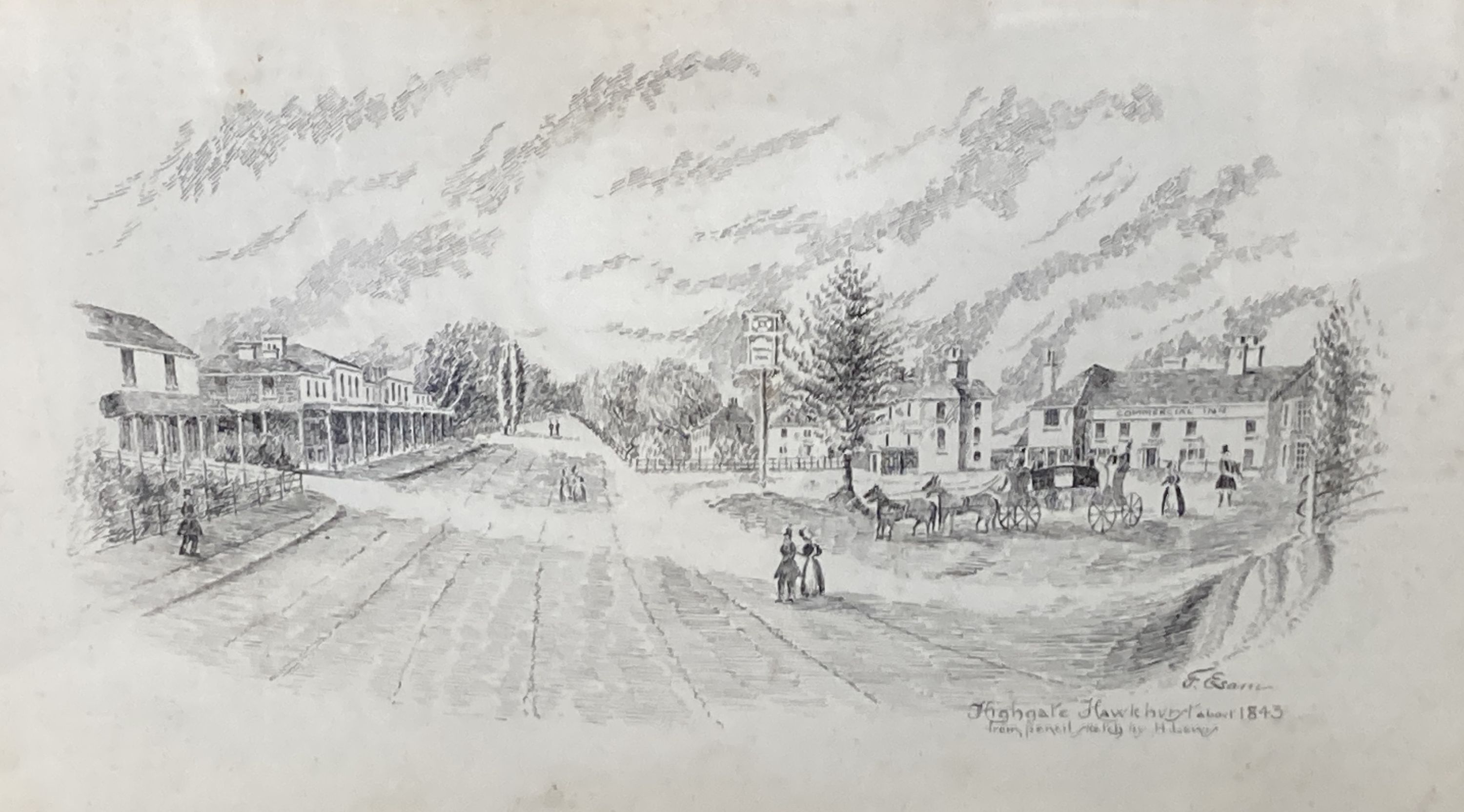 F. Esam c.1900, 5 pen and ink drawings: Highgate, Hawkhurst; Attwater; The Queen's Hotel, Hawkhurst; - Image 2 of 5