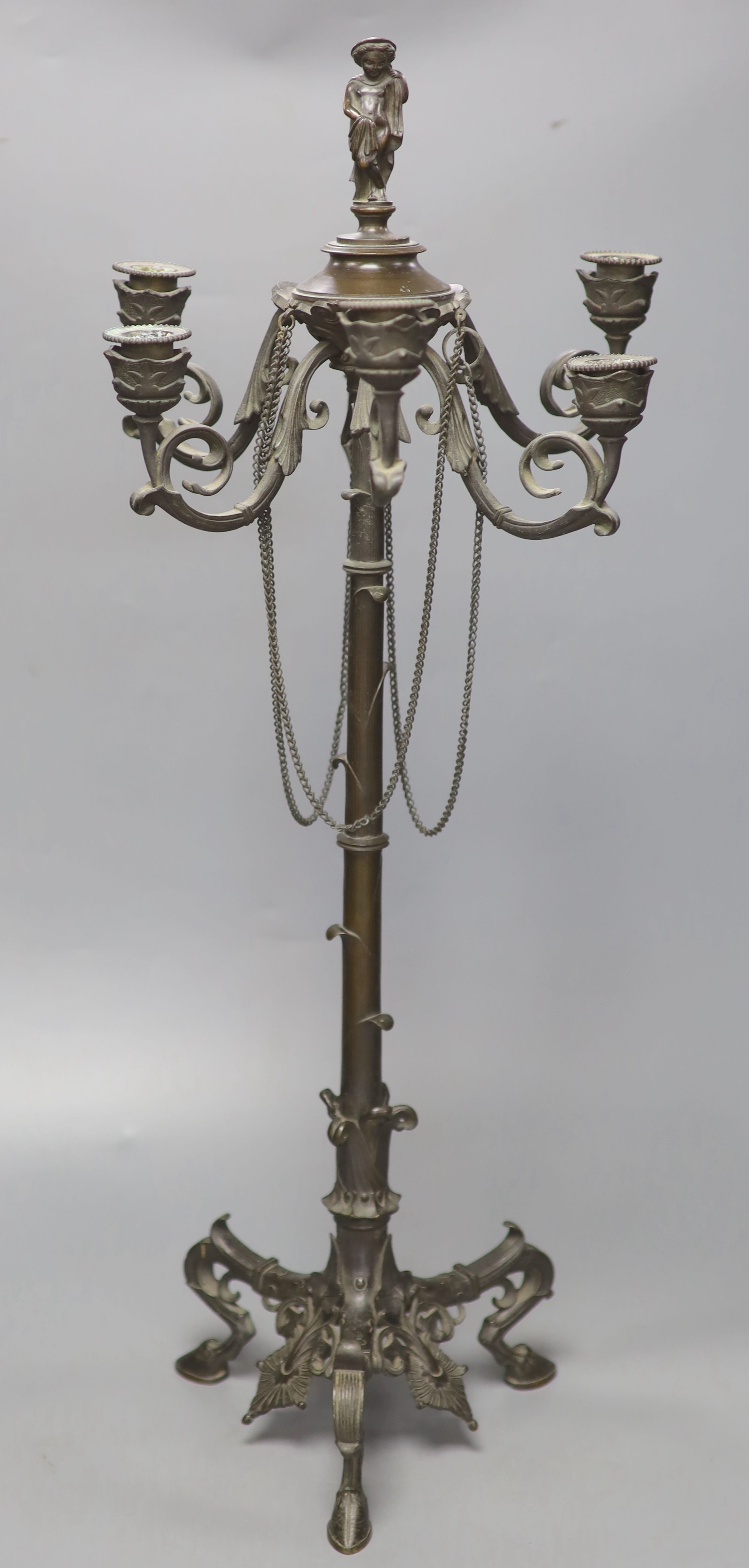 A 19th century bronze six branch candelabra, height 68.5cm