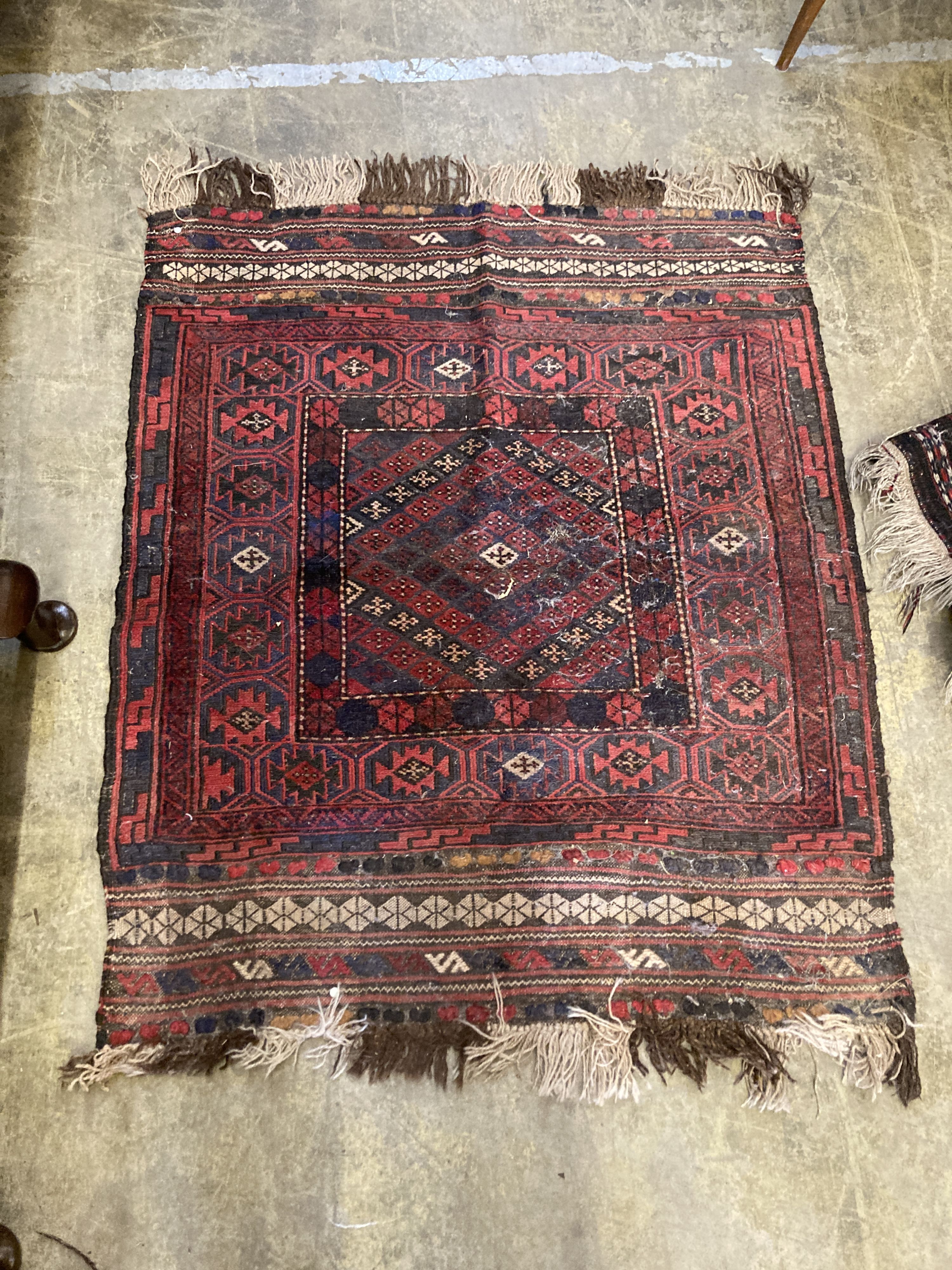 Two small Belouchi red ground rugs and two Kilim style rugs, 112 x 92.5cm and similar - Image 5 of 5