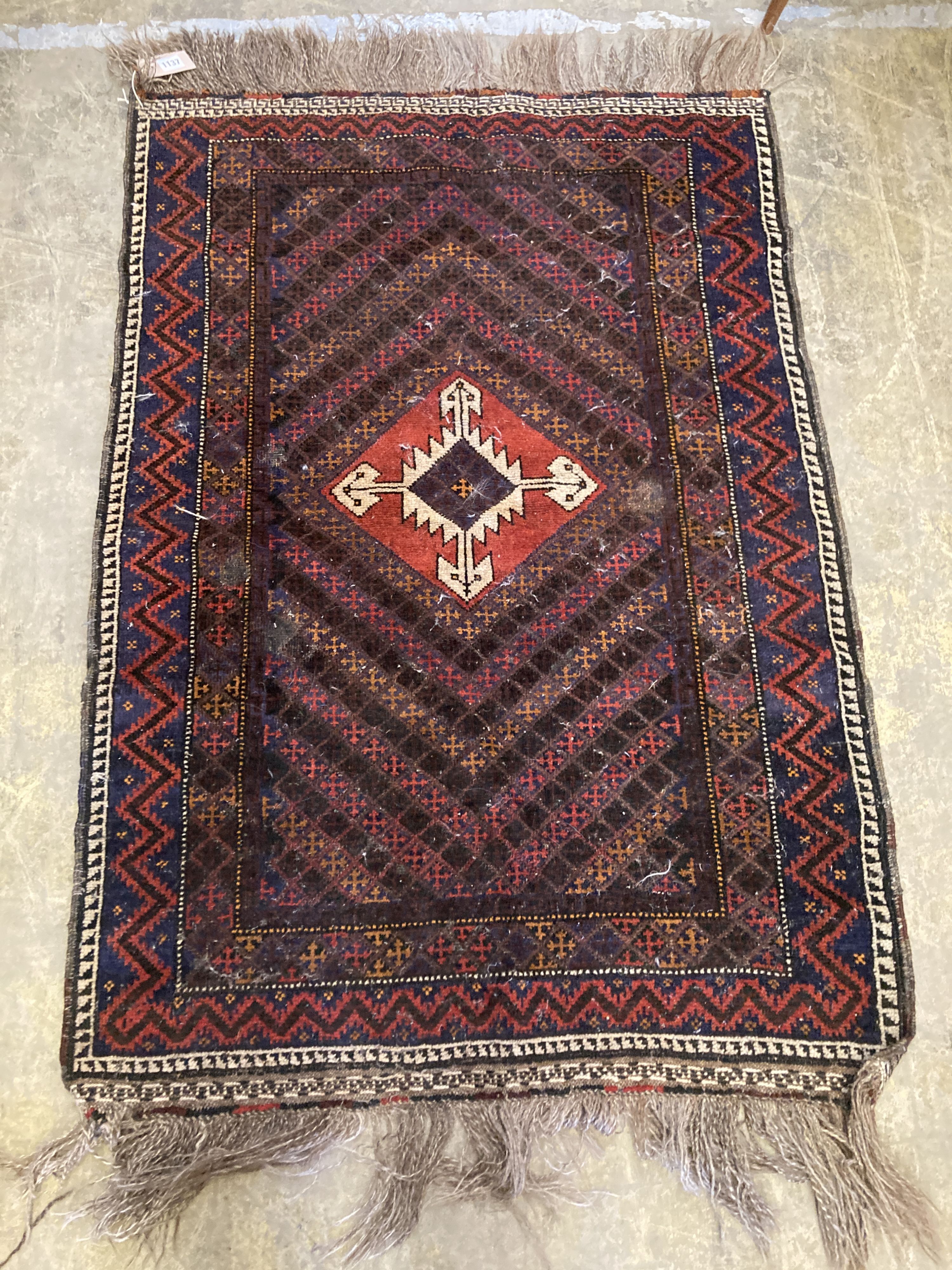 Two small Belouchi red ground rugs and two Kilim style rugs, 112 x 92.5cm and similar - Image 2 of 5