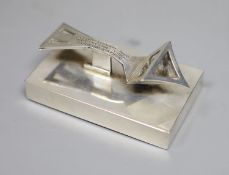 A Tiffany & Co sterling mounted rectangular paperweight, inscribed 'Admiralty Hydroplane Captain A.