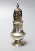 An 18th century Irish silver caster, marks rubbed, maker possibly William Townsend (1726-1775), 13.