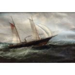 A Victorian oil on canvas of a steam and sail ship at sea, signed, 28 x 41cm