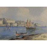 Joseph Galea, watercolour, Valetta from Senglia Point, Malta, signed, 13 x 19cm