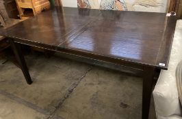 A 19th century style French rectangular walnut extending dining table, 220cm extended width 100cm