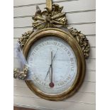 A 19th century French carved giltwood barometer / thermometer, width 68cm, height 92cm