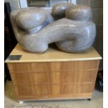 ARR Polly Ionides (born 1944) Triune, An abstract figural carved limestone group, width 106cm,