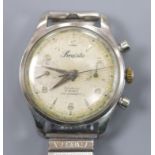 A gentleman's stainless steel Precista chronograph manual wind wrist watch, case diameter 33mm ex,