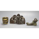 A Chinese bronze model of an immortal and dragon and a tripod censer, 18th century and later and a