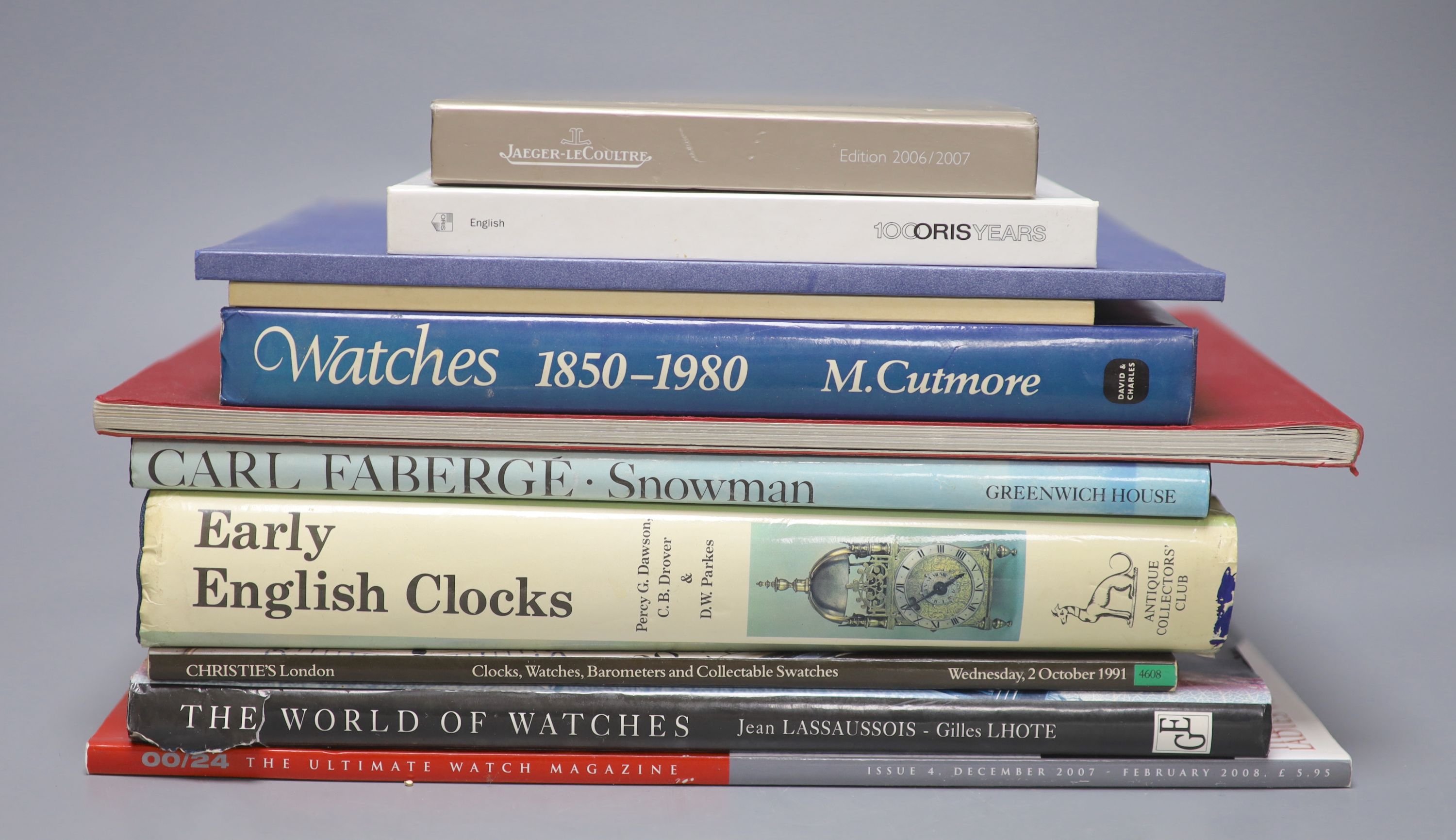 A quantity of reference books relating to clocks and watches, including Jaeger Le Coultre Watches