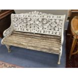 A Coalbrookdale style cast metal Nasturtium pattern garden bench, length 128cm, depth 65cm, height