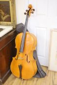 An English cello, Cobbold 96, with cover, back 75.5cm