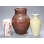 James Walford (1913-2003). An incised red glazed vase and two others, impressed marks, tallest 28cm
