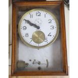 A Brillie walnut, marble and brass electric wall clock, 46cm