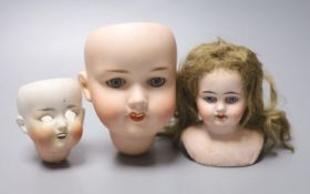 An Armand Marseille 390 bisque doll head, a Heubach Koppelsdorf bisque doll head and other