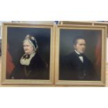 English School c.1890, pair of oils on canvas, Half length portraits of a husband and wife, 75 x