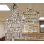 A glass lustre chandelier and another