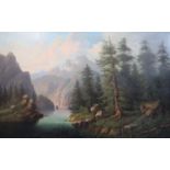 Edouard Boehm (1830-1896)oil on canvasBoatman in an alpine river landscape26 x 41in.CONDITION: Oil