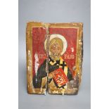 Greek School, icon of a saint, painted on wood, 23.5 x 19cm