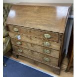 A George III faded mahogany bureau, width 97cm, depth 50cm, height 106cm