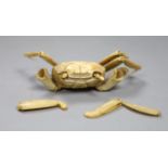 A Japanese articulated ivory model of a crab, Meiji period incomplete