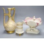 A Royal Worcester ewer, in the Persian style, a 'shell and dolphin' centrepiece and a vase,