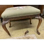 A George III style floral tapestry upholstered rectangular topped mahogany dressing stool, in the