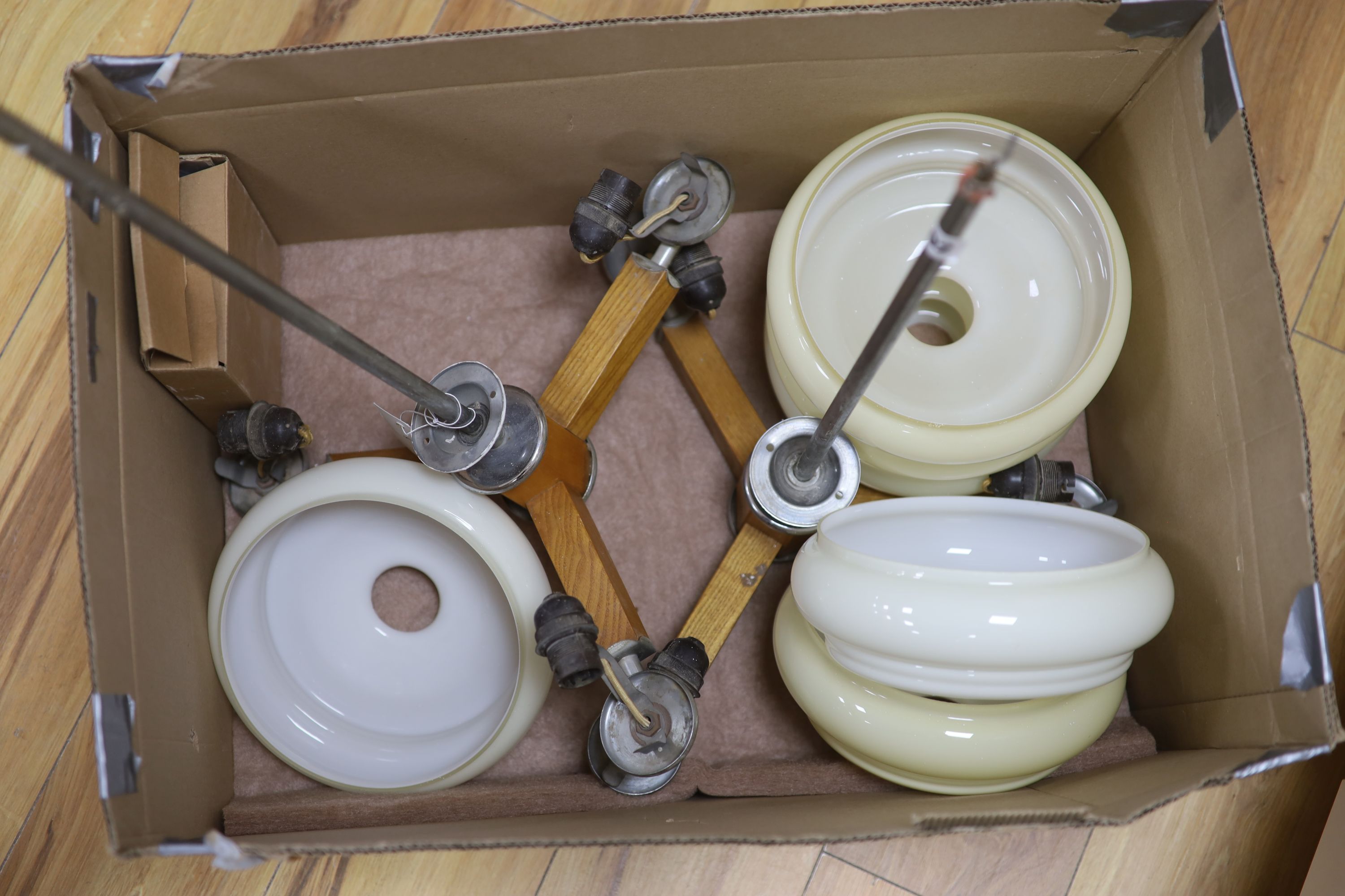 A pair of 1930's chrome yellow glass ceiling lights - Image 2 of 2