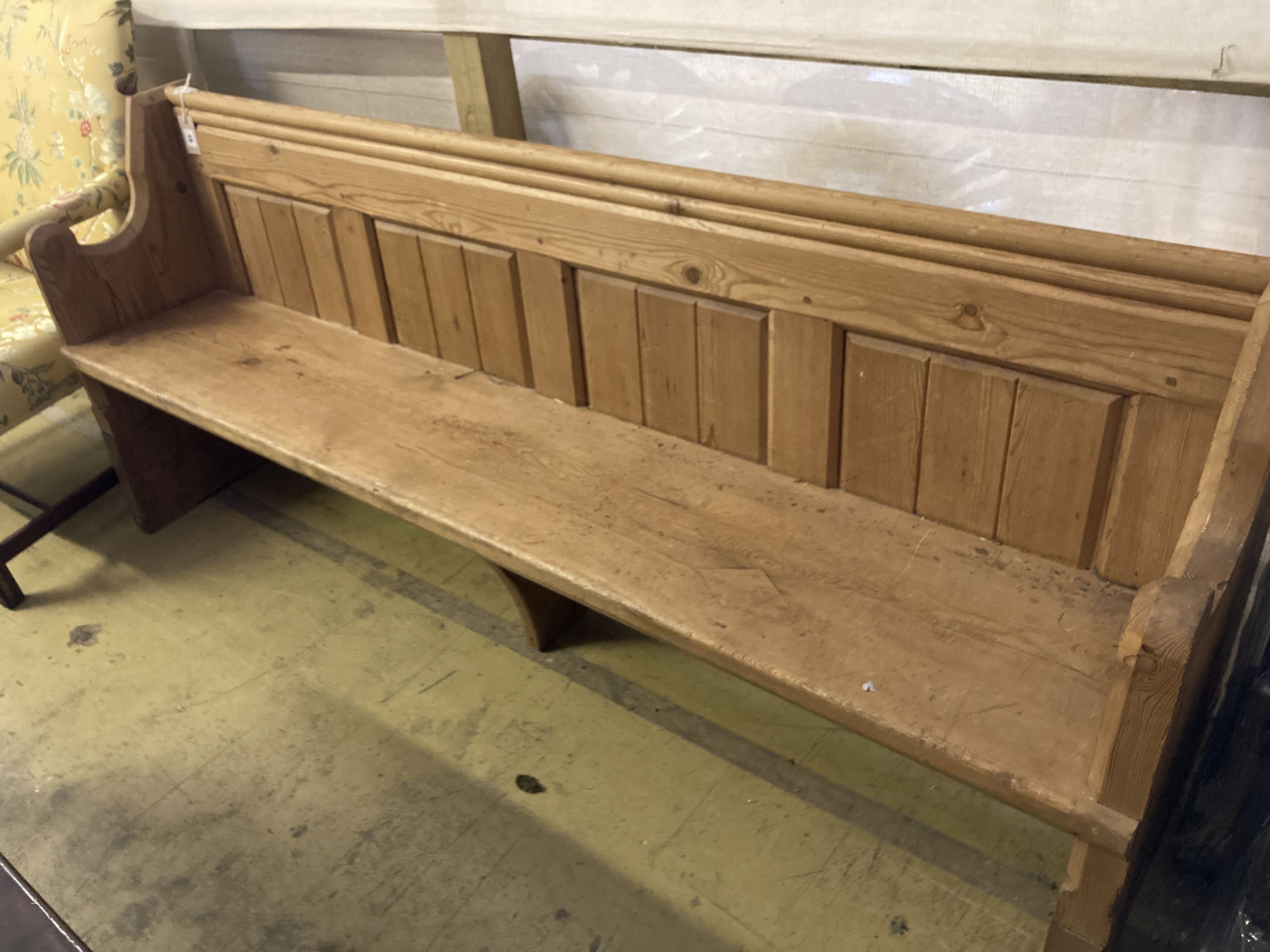 A Victorian stripped pine pew, length 194cm, depth 50cm, height 81cm - Image 4 of 4