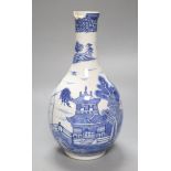 An 18th century Chinese blue and white guglet, once mounted as a lamp, height 25.5cm (drill hole