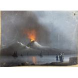 19th century Neapolitan School, gouache on card, Vesuvius erupting at night, 12.5 x 18cm, unframed
