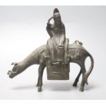 A 17th century Chinese bronze 'sage riding a horse' censer, 15.2cm high