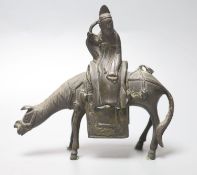 A 17th century Chinese bronze 'sage riding a horse' censer, 15.2cm high