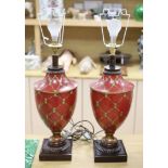 A pair of toleware vase shaped table lamps, height 48cm exl. electrical fittings