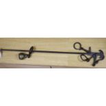 An 18th century Italian wrought iron steelyard balance, with a brass ball weight, length 94cm