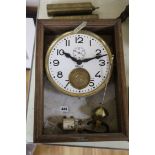 A Brillie wood and marble cased clocking on / off electric wall clock, length 46cm