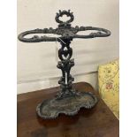 A Victorian style black painted cast iron stick and umbrella stand, width 45cm, depth 18cm, height