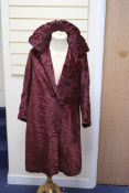 A 1920's silk velvet evening coat, length 100cm