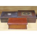 Two 19th century boxes and a Victorian coromandel writing slope, 35cm