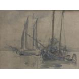 Attributed to Alfred Hayward, watercolour, Fishing boats off Venice, 25 x 33.5cm