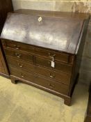 A George III mahogany bureau, width 92cm, depth 48cm, height 102cm